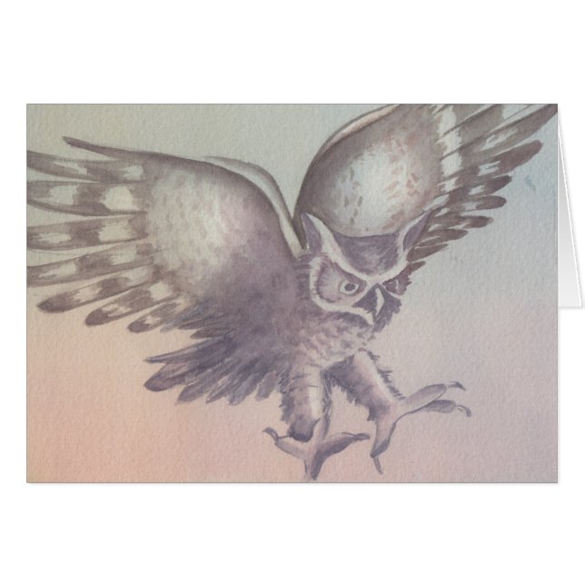 "Owl" Watercolor Sketch Greeting Card (Front Horizontal)