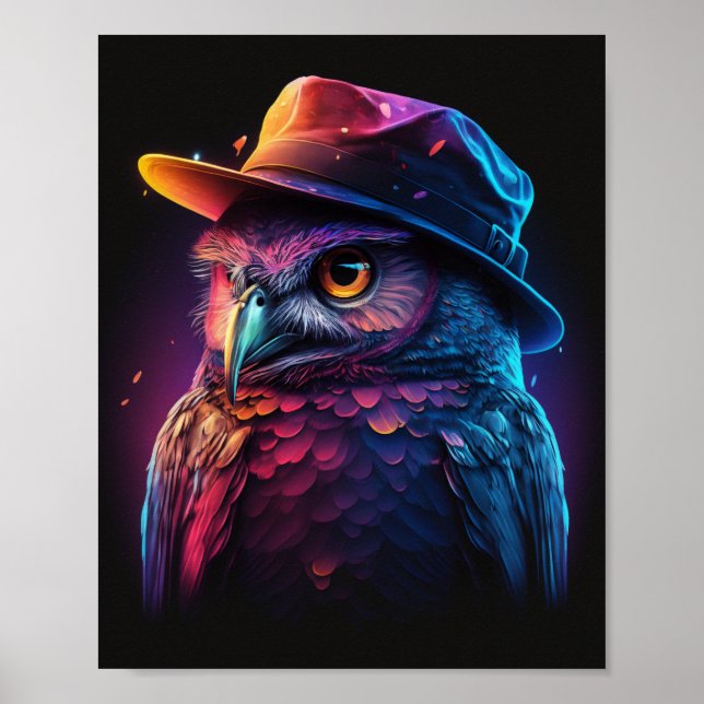 Owl Wearing A Hat, Colourful And Detailed Owl  Poster (Front)