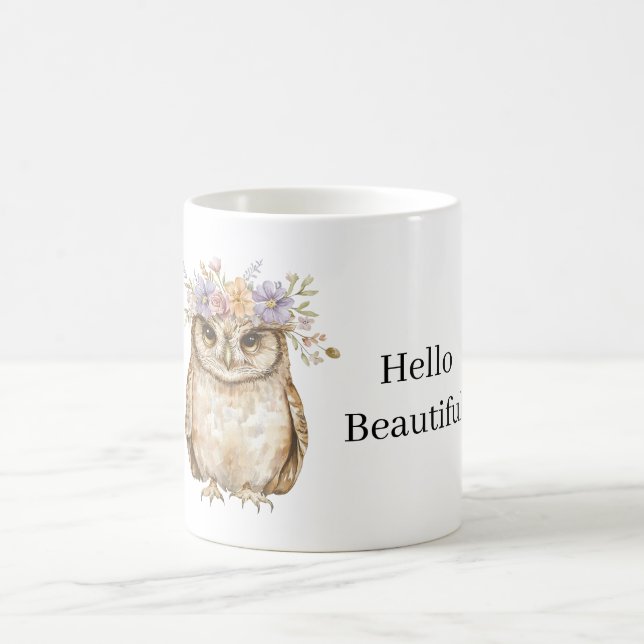 Owl wearing Flowers Coffee Mug (Center)