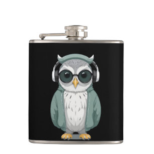 Owl Wearing Hoodie Funny Cool Animal Character Art Hip Flask