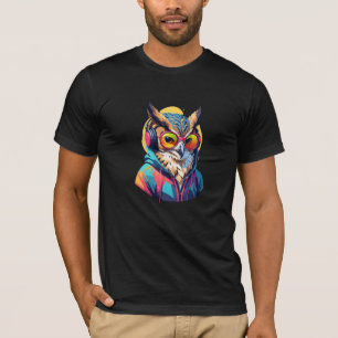 Owl Wearing Hoodie Funny Cool Animal Character Art T-Shirt