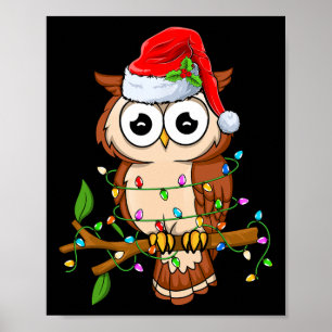 Owl Wearing Santa Hat Xmas - Birds Owl Lover Chris Poster