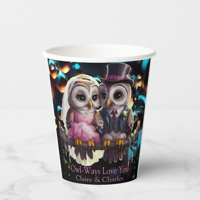 Owl Wedding Personalized  Paper Cups (Front)