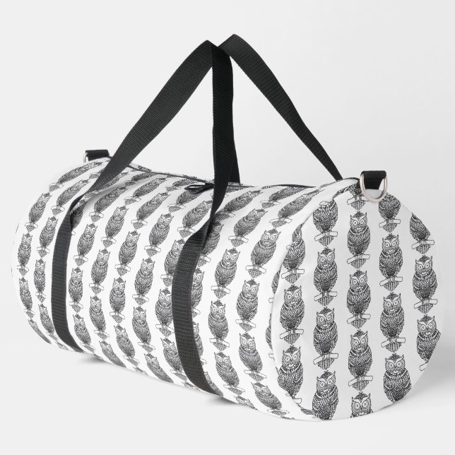 Owl (white) - Duffle Bag (Left Corner)