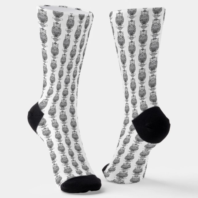 Owl (white) - Premium Socks (Angled)