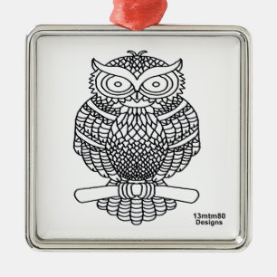 Owl (white square) - Premium Ornament