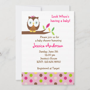 Owl Whoo Baby Shower Birthday Party Invitations