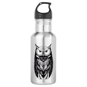 Owl Wild Animal Nature Illustration Art Tattoo 532 Ml Water Bottle