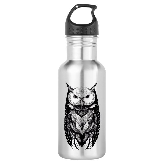 Owl Wild Animal Nature Illustration Art Tattoo 532 Ml Water Bottle (Front)