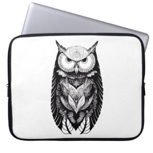 Owl Wild Animal Nature Illustration Art Tattoo Laptop Sleeve