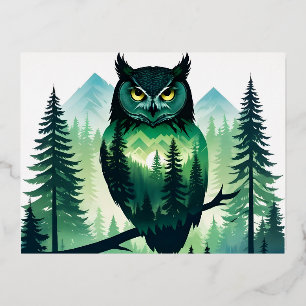Owl Wildlife Animal Nature Environment Forest Art Foil Holiday Postcard