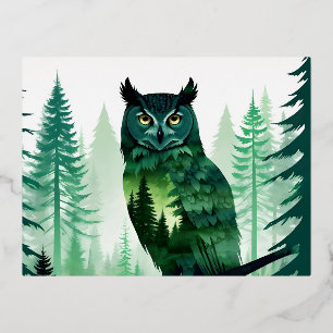 Owl Wildlife Animal Nature Environment Forest Art Foil Holiday Postcard