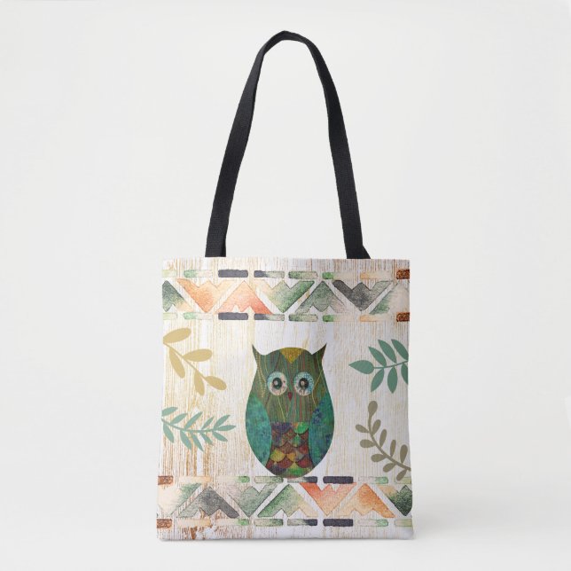 Owl Wisdom Tribal Motif Tote Bag (Front)
