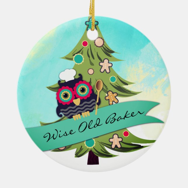 owl wise old baker cookie tree Christmas ornament (Back)