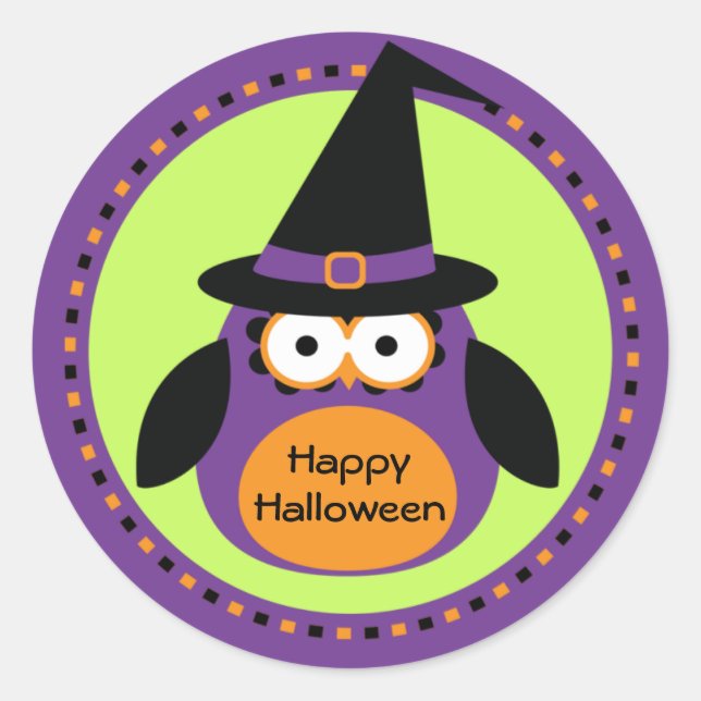 Owl Witch Halloween Party Favour Stickers (Front)