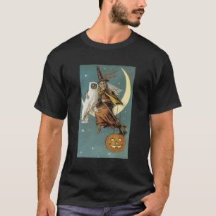 Owl Witch Pumpkin Black Cat Kitty Halloween T-Shirt