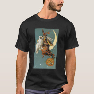 Owl Witch Pumpkin Black Cat Kitty Halloween T-Shirt
