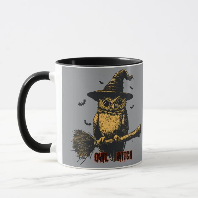 Owl Witch Spooky Cute Halloween Magic Bird Coffee  Mug (Left)