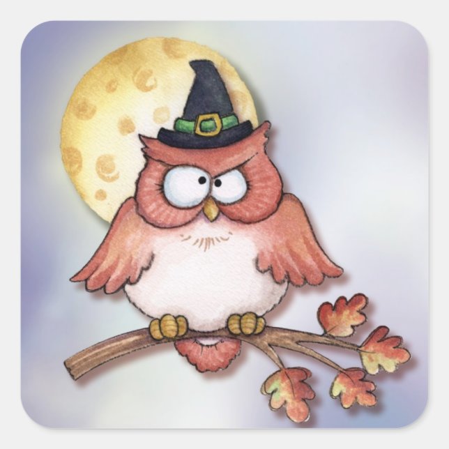 Owl Witch Square Sticker (Front)