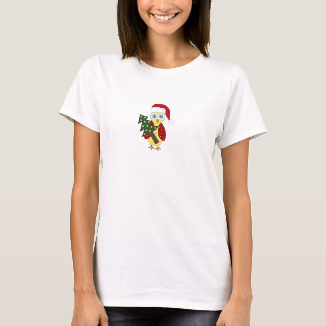 Owl with a Christmas Tree T-Shirt (Front)