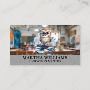Owl with Books   Education Class Room Business Card