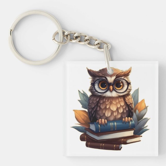 Owl with books key ring (Front)