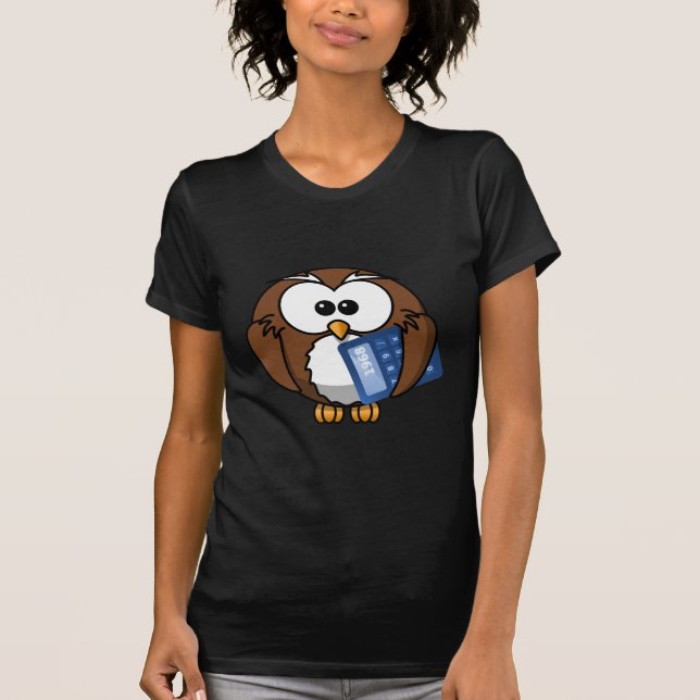Owl with Calculator, math, student, accounting, T-Shirt (Front)