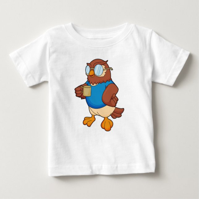 Owl with Coffee mug Baby T-Shirt (Front)