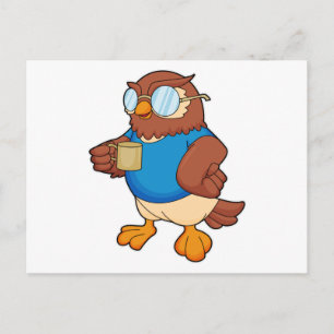 Owl with Coffee mug Postcard