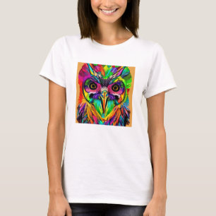 Owl with Colourful Feathers Quirky AI Art T-Shirt