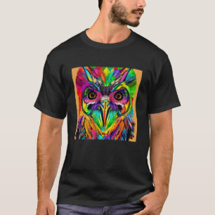 Owl with Colourful Feathers Quirky AI Art T-Shirt