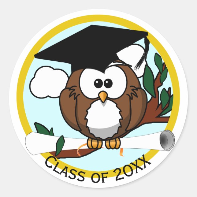 Owl with Diploma Graduation Classic Round Sticker (Front)