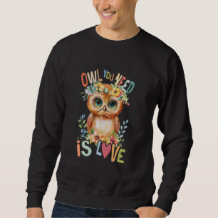 owl with flowers cute owls flying animal morning b sweatshirt