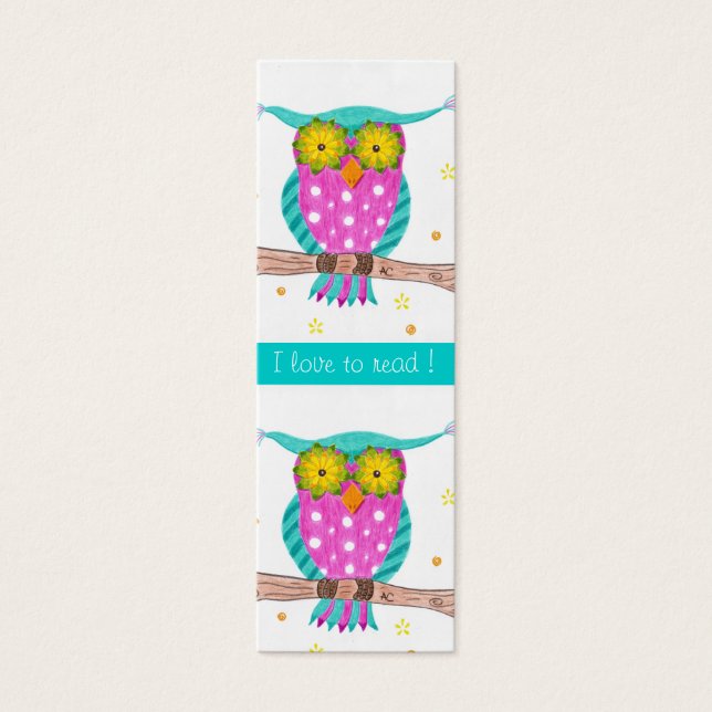 Owl with flowery eyes tiny bookmarks (Front)