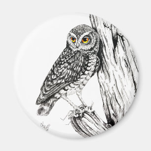 Owl With Grasshopper Magnet