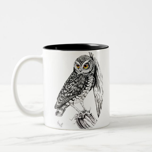 Owl with Grasshopper Mug in ink (Left)