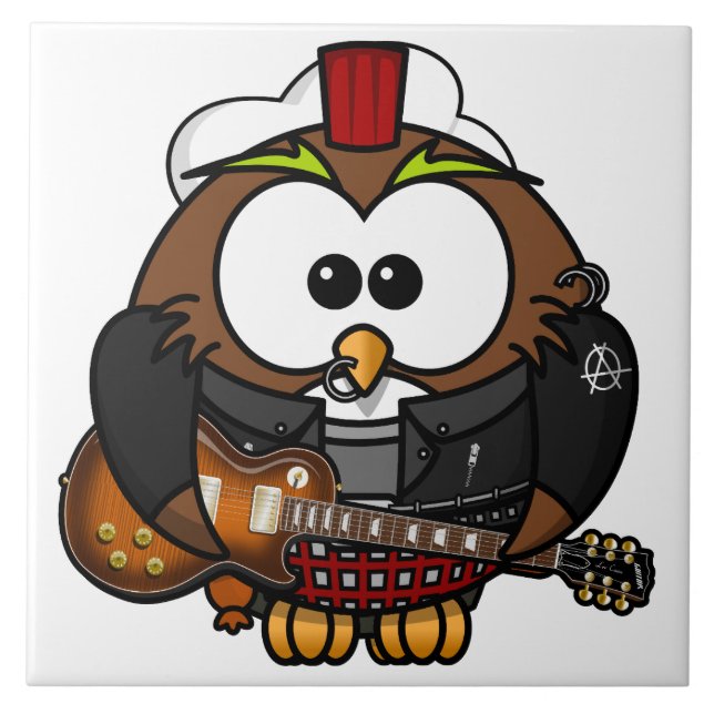 Owl with Guitar Ceramic Tile (Front)