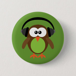 Owl With Headphones 6 Cm Round Badge