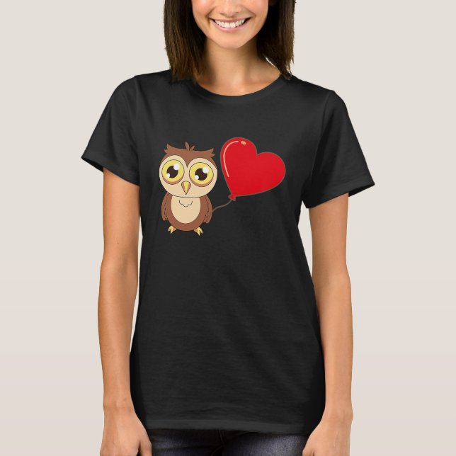 Owl With Heart Balloon Valentines Day Love Boys T-Shirt (Front)