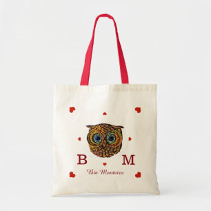 owl with initials and name personalised tote bag