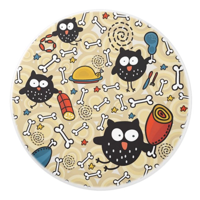Owl with Meat Pattern Ceramic Knob (Front)
