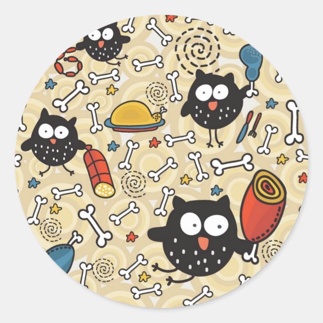 Owl with Meat Pattern Classic Round Sticker (Front)