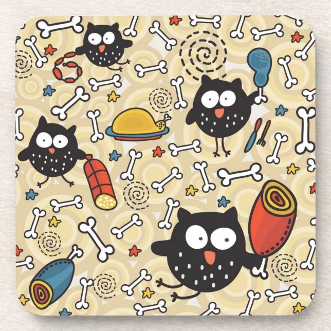 Owl with Meat Pattern Coaster (Front)
