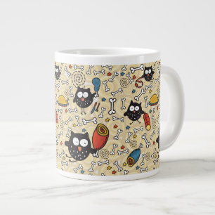 Owl with Meat Pattern Large Coffee Mug