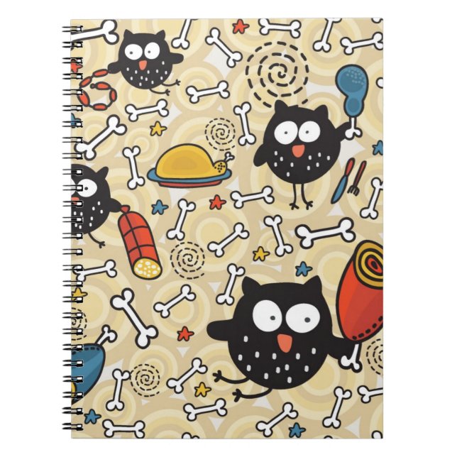 Owl with Meat Pattern Notebook (Front)