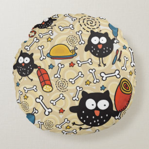 Owl with Meat Pattern Round Cushion
