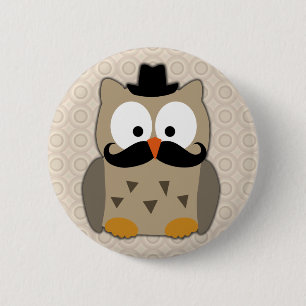 Owl with Moustache and Hat 6 Cm Round Badge