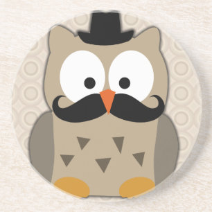 Owl with Moustache and Hat Coaster