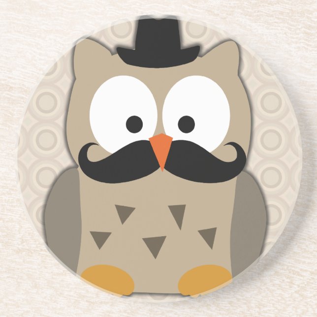 Owl with Moustache and Hat Coaster (Front)