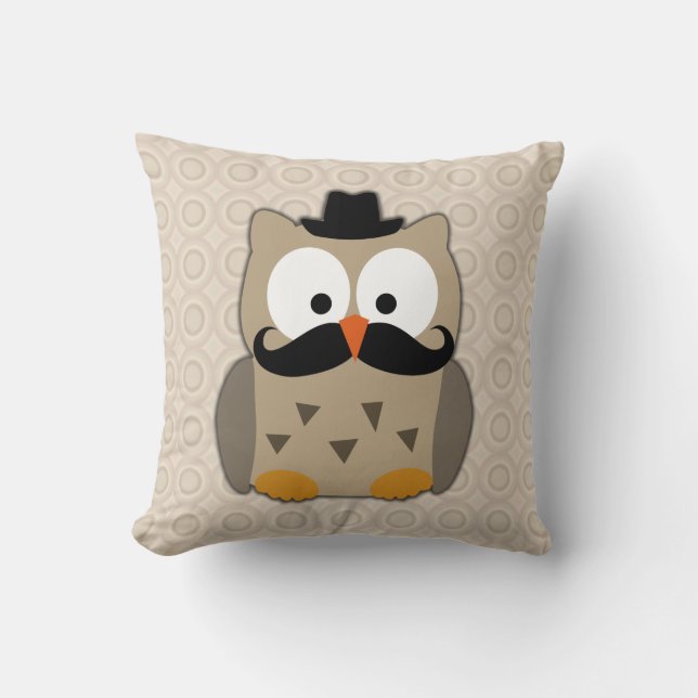 Owl with Moustache and Hat Cushion (Front)